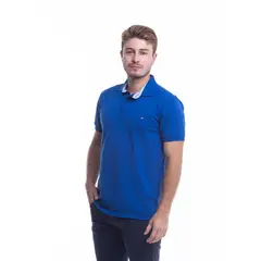 HAMER - Camiseta tipo polo bordada para hombre azul rey