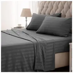 HAPPY BEAR - Juego Sabanas Doble Microfibra Gris Lineas