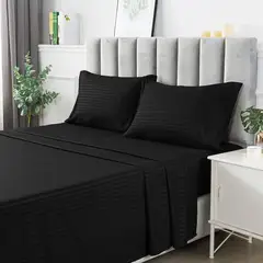 HAPPY BEAR - Juego Sabanas King Microfibra Negro Lineas