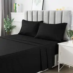 HAPPY BEAR - Juego Sabanas Sencillo Microfibra Negro Lineas