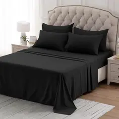 HAPPY BEAR - Juego Sabanas Queen Microfibra Negro Liso