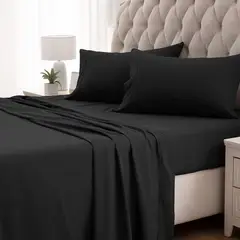 HAPPY BEAR - Juego Sabanas Sencillo Microfibra Negro Liso