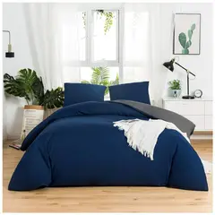 HAPPY BEAR - Funda Duvet Doble Microfibra Azul Gris Liso