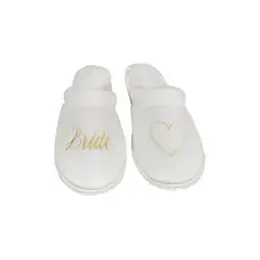 GENERICO - Pantuflas babuchas borde sateen blanco bordado dorado bride-corazón