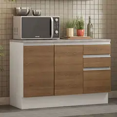 MADESA - Mueble de Cocina Bajo Glamy 1.20 m 2 Puertas 3 Cajones con Encimera Blanco/Marrón