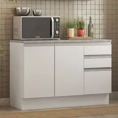 MADESA - Mueble de Cocina Bajo Glamy 1.20 m 2 Puertas 3 Cajones con Encimera Blanco