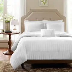 HAPPY BEAR - Funda Duvet Queen Polialgodon 250 Hilos Blanco Líneas.