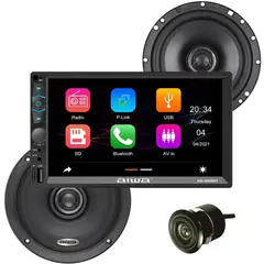 AIWA - Combo Parlantes Radio Carro Carplay Android Auto y Camara