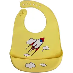 BABY ON - Babero En Silicona Impermeable Con Bolsillo Fácil Limpieza Cohete