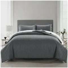 HAPPY BEAR - Funda Duvet Queen Microfibra Gris Lineas