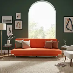 SOFA MARKET - Sofa Cama Basic 3 Puestos Tela Naranja