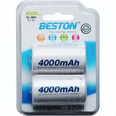 BESTON - Bateria Recargable Tipo D 4000mah 12v R20 X2 Unidades