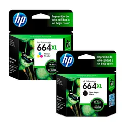 HP - Combo Cartucho de Tinta 664XL Negra y Tricolor Original