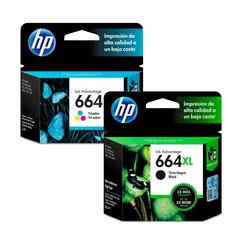 HP - Combo Cartucho de Tinta 664XL Negra y 664 Tricolor Original