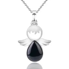 DAYOSHOP - Collar Angel Cuarzo Onix Cadena Acero Inoxidable Mas Estuche