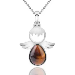 DAYOSHOP - Collar Angel Cuarzo Ojo De Tigre Cadena Acero Inoxidable Mas Estuche