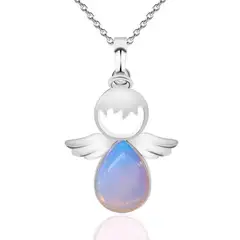 DAYOSHOP - Collar Angel Cuarzo Luna Cadena Acero Inoxidable Mas Estuche