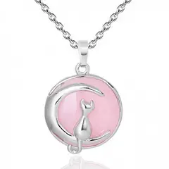 DAYOSHOP - Collar Cuarzo Rosa Gato Luna Mas Estuche