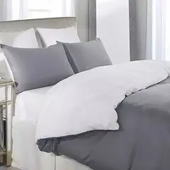 HAPPY BEAR - Set Duvet Plumon Doble Y Sabana Ajustable Microfibra Gris Blanco Liso