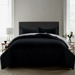 HAPPY BEAR - Set Duvet Y Plumon King Microfibra Negro Líneas