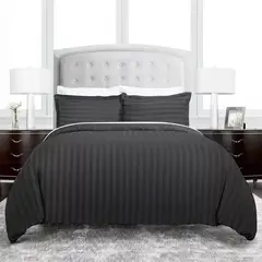 HAPPY BEAR - Set Duvet Y Juego de Sabanas Semidoble Microfibra Negro Lineas