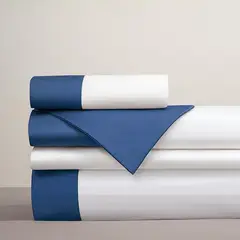 PLUMA HOME - Juego de Sabanas con CENEFA AZUL NOCHE Doble.