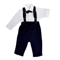 MUNDO BEBE - Conjunto Traje Bautizo Para bebe Niño Tirantes Corbatín Y Boina._.