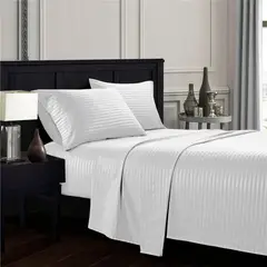 PLUMA HOME - Juego de Sabanas White Rayas Microfibra Doble.