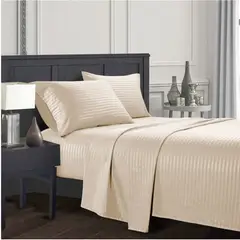 PLUMA HOME - Juego de Sabanas Rayas Camel Microfibra Doble