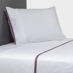 PLUMA HOME - Juego de Sabanas con cenefa Purp and White Doble.