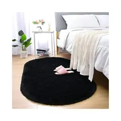 BANZAY - Tapete Pie de Cama Ovalado - Negro