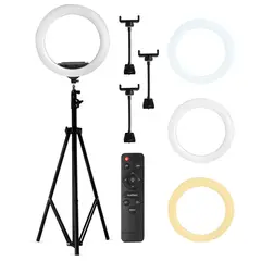 GENERICO - Aro de luz soporte celular triple y tripode de luz 55 cm