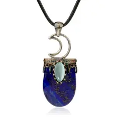 DAYOSHOP - Collar Cuarzo Lapislazuli Media Luna Ojo De Gato Mas Estuche