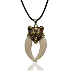 DAYOSHOP - Collar Lobo Doble Colmillo Garra Mas Estuche