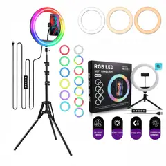 GENERICO - Aro De Luz 26 Cm Rgb Led Con Trípode Profesional 2 Mts