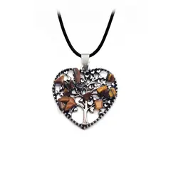 DAYOSHOP - Collar Cuarzo Ojo De Tigre Arbol Corazon Mas Estuche