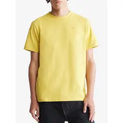 CALVIN KLEIN - Camiseta amarilla de algodón con monograma bordado