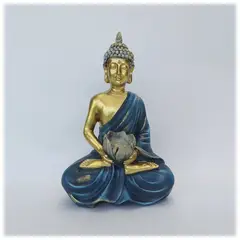 PLINI - Buda Loto Azul y Dorado 22cm Resina