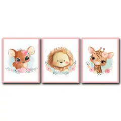 ART INDUSTRY - Triptico Cuadros Niños 40x30 cms Set11 Venado Jirafa Leon