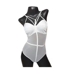 GENERICO - Body para mujer Blanco en tull y encaje Baby doll