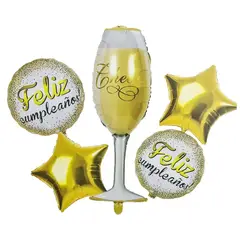 DAYOSHOP - Kit Set Globo Feliz Cumpleaños Copa Fiesta Dorada Tematica