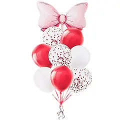 DAYOSHOP - Kit Set Globo Feliz Cumpleaños Moño Minnie Tematico Rojo