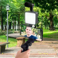 COMPRALOENCASA COM - Kit estabilizador trípode soporte celular luz led vlog video ay49