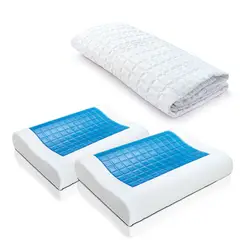 ENERGY PLUS - Combo: Protector colchón algodón Doble + 2 Almohadas Gel Ortopédica
