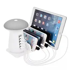 GENERAL - Cargador Rapido De Pared De USB 5 Puertos Lámpara De Mesa.