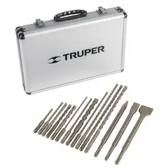 TRUPER - Juego de 15 brocas y cinceles SDS plus en estuche,