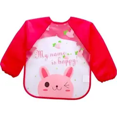 STALION - Babero Delantal Bebés Y Niños De Manga Larga Impermeable - Conejo rosa