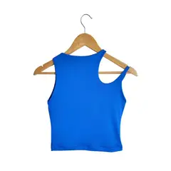 SYK - Crop Top Para Mujer Blusa Unicolor Licrado Azul.
