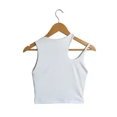 SYK - Blusa Crop Top Para Mujer Unicolor Licrado Básica Blanco Sin Mangas