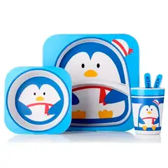 ENFANTASY - Set vajilla bebe niños bambú 5 piezas biodegradable PINGÜINO